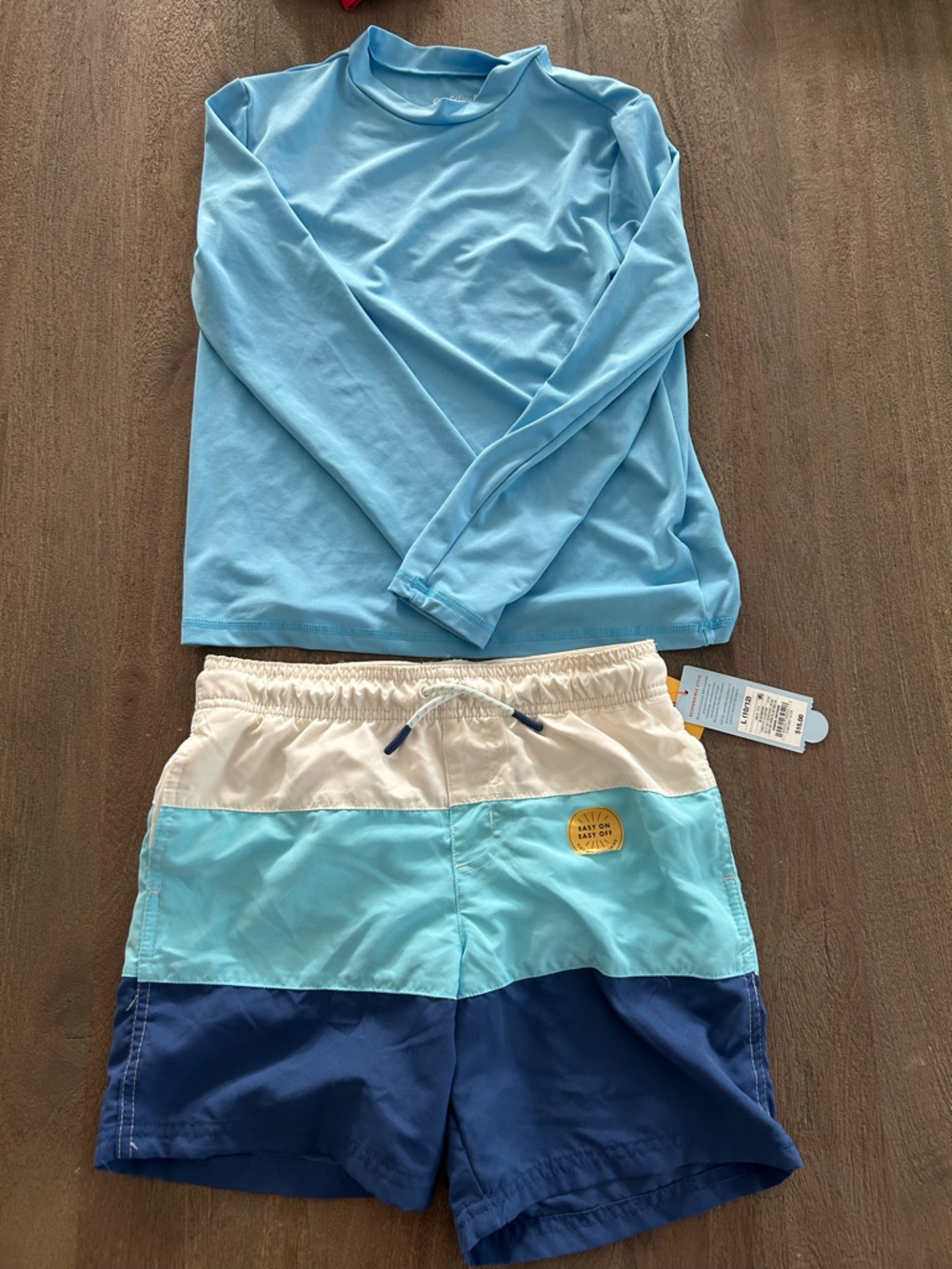 Target Blue Swim Top long sleeve rash guard and new swim trunks with Tag size 8